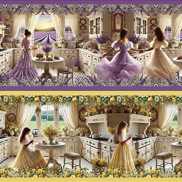 Tricoline Digital Barrado Cozinha Antiga 55cm x 1,50mt