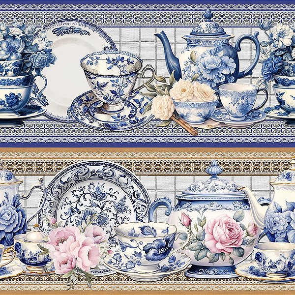 Tricoline Digital Barrado Louças Portuguesas 55cm x 1,50mt