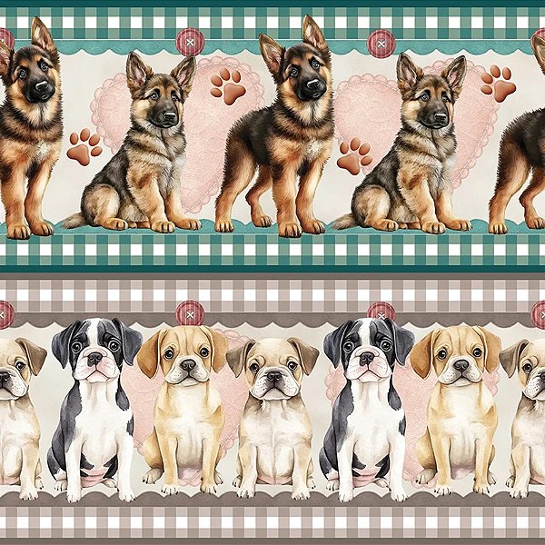 Tricoline Digital Barrado Cachorrinhos Adoráveis 55cm x 1,50mt