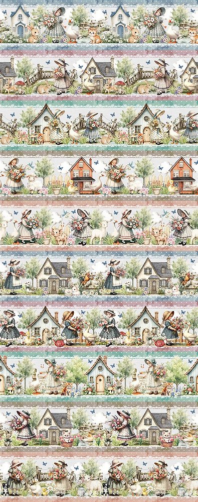 Tricoline Digital Barrado Menina Camponesa 55cm x 1,50mt