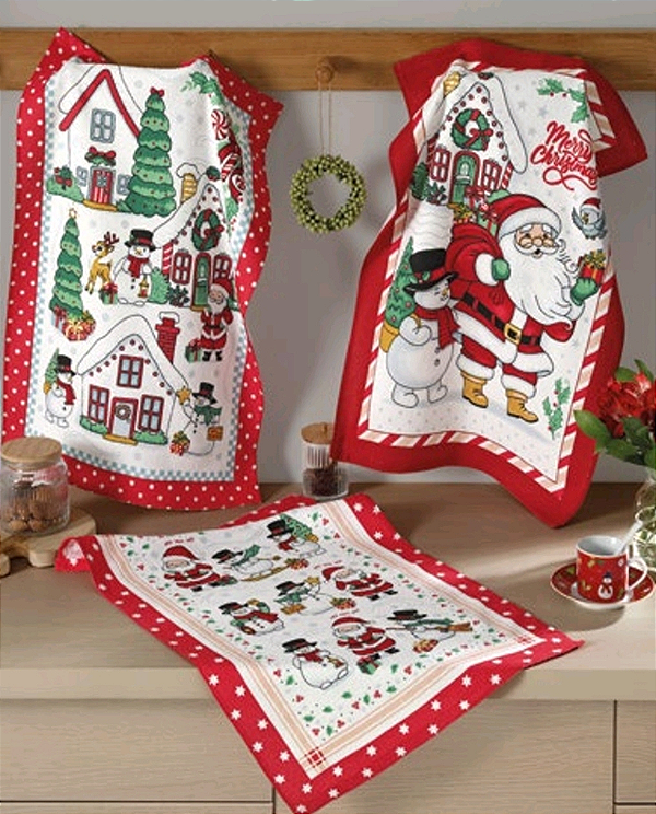 Jogo de Pano de Copa Felpudo Prata Döhler Natal 118 - 3 peças