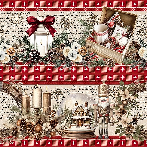 Tricoline Digital Barrado Surpresas de Natal 55cm x 1,50mt