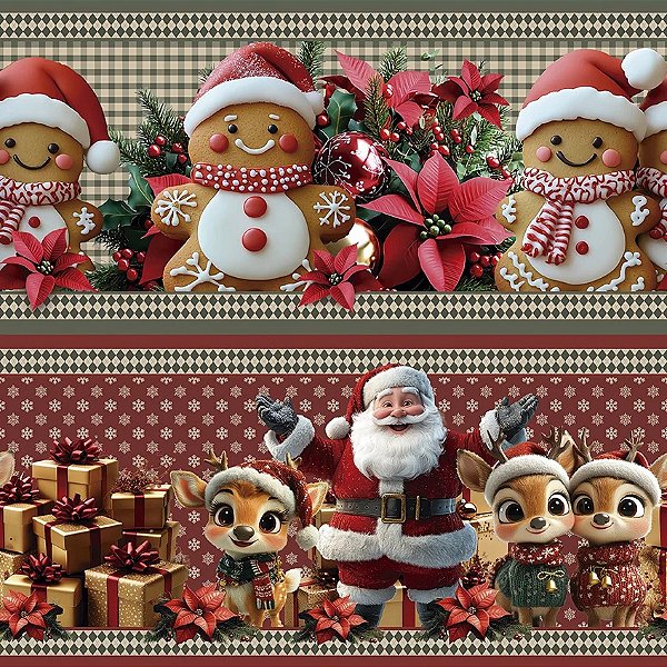 Tricoline Digital Barrado Natal Encantado 55cm x 1,50mt