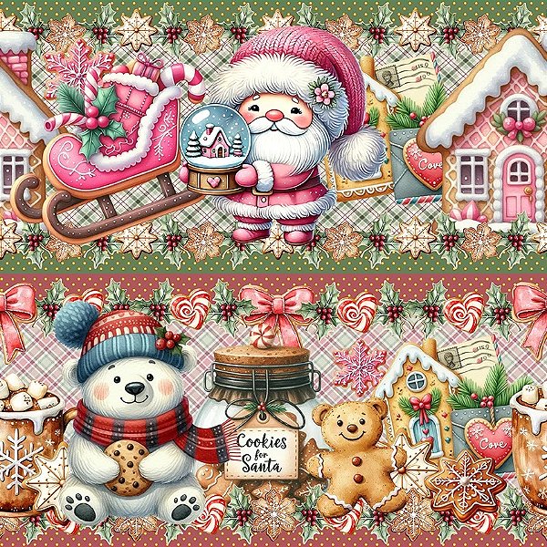 Tricoline Digital Barrado Natal Aconchego 55cm x 1,50mt