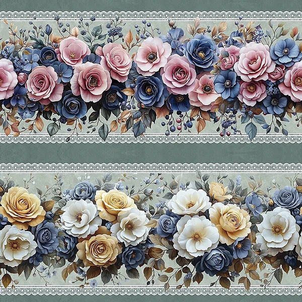 Tricoline Digital Barrado Rosas Glamour 55cm x 1,50mt