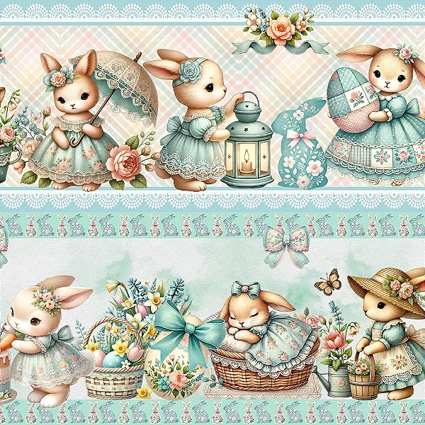 Tricoline Digital Barrado Páscoa dos Sonhos 55cm x 1,50mt