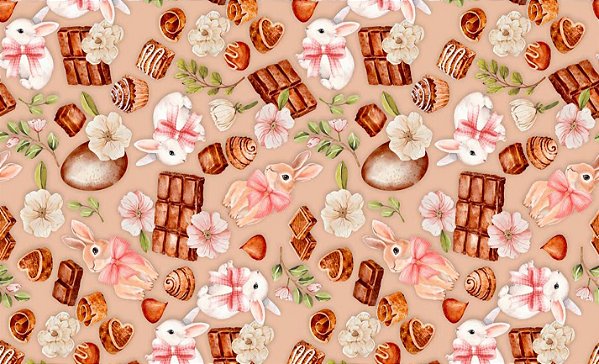 Tricoline Digital Páscoa Coelhos e Ovos 55cm x 1,50mt