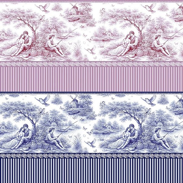 Tricoline Digital Barrado Toile de Jouy 55cm x 1,50mt