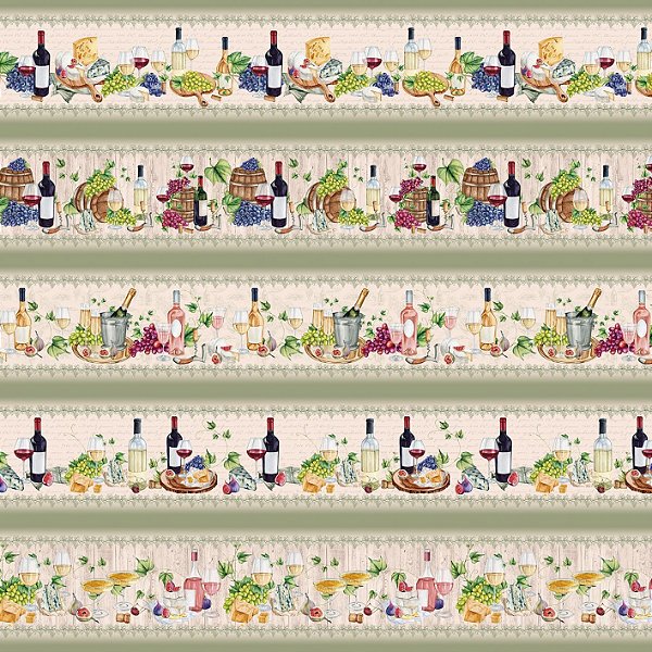Tricoline Digital Barrado Vinhos e Parreiras 55cm x 1,50mt
