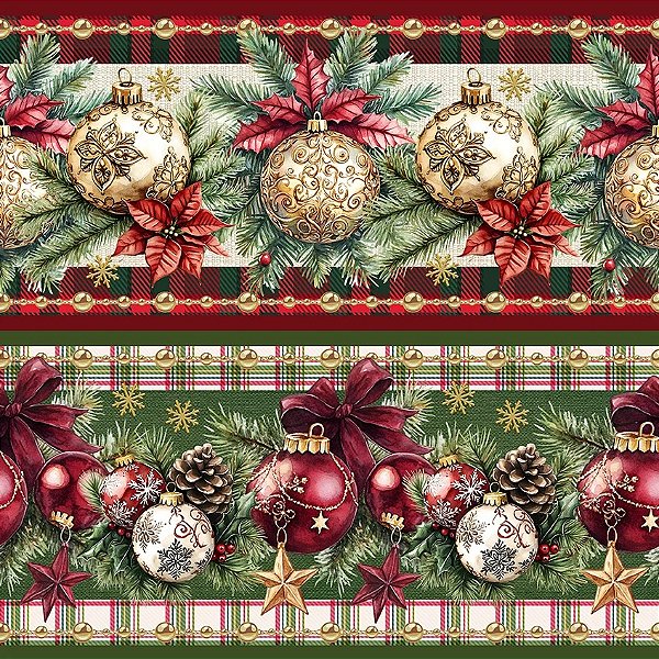Tricoline Digital Barrado Decoração de Natal 55cm x 1,50mt