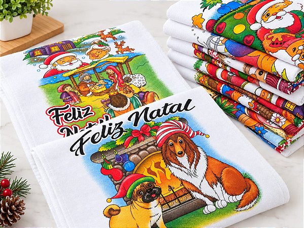 Pano Bainha Estampado Natal 100% Algodão Pé de Galinha 42x65cm