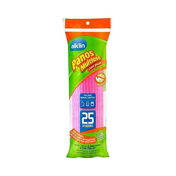 Rolo de Pano Perfex Alklin Limpeza Leve com 25 panos Picotados Cor Rosa
