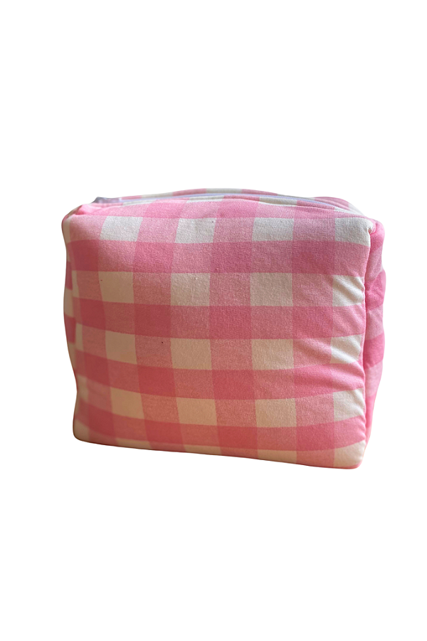 Necessaire acolchoada estampa Vichy Rosa