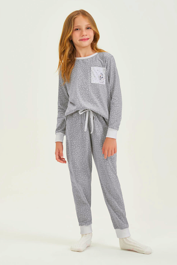 Pijama Menina Manga Longa Mescla Poás Cor Com Amor
