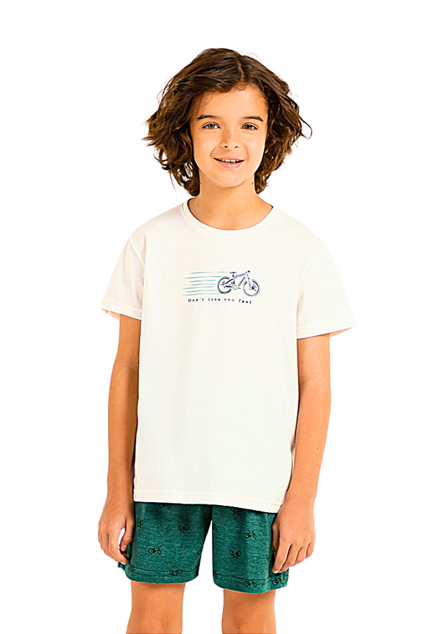 Pijama Menino Manga Curta Bike Verde Cor Com Amor