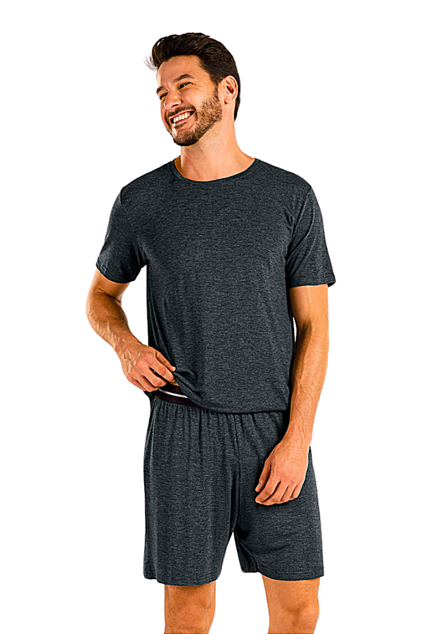 Pijama Masculino Adulto Manga Curta Chumbo Cor Com Amor