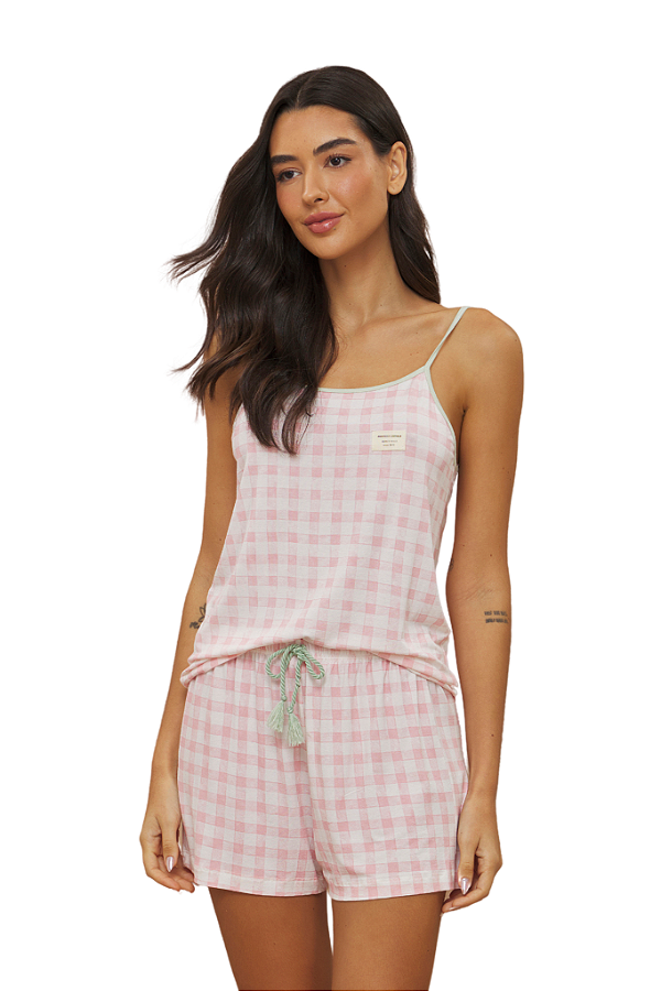 Shortdoll Alça VICHY ROSA Viscolycra Anna Kock Sleepwear