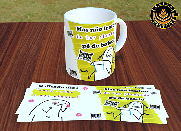 CANECA DE: PORCELANA - TEMA: FLORK - "PLANTANDO BOLETO" - 325ml