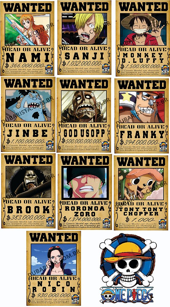 KIT COM 10 PEÇAS ONE PIECE  - TEMA: PROCURADOS