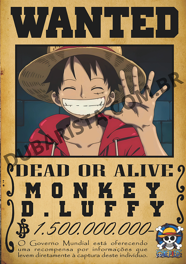 PLACA DECORATIVA  DE MDF TAM: A4 - TEMA: ONE PIECE PROCURADO / MONKEY D. LUFFY