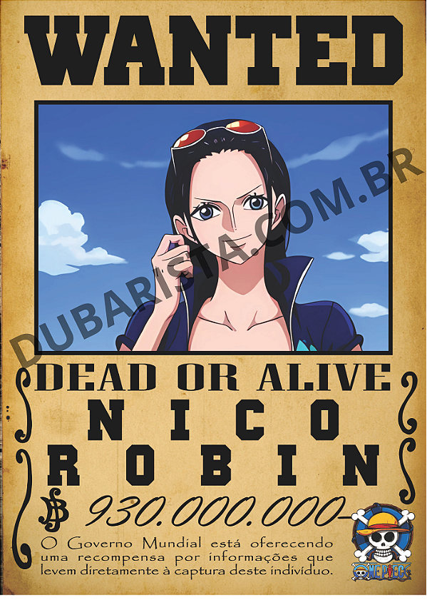PLACA DECORATIVA  DE MDF TAM: A4 - TEMA: ONE PIECE PROCURADO / NICO ROBIN
