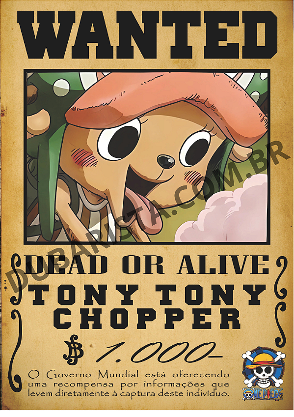 PLACA DECORATIVA  DE MDF TAM: A4 - TEMA: ONE PIECE PROCURADO / TONY TONY CHOPER