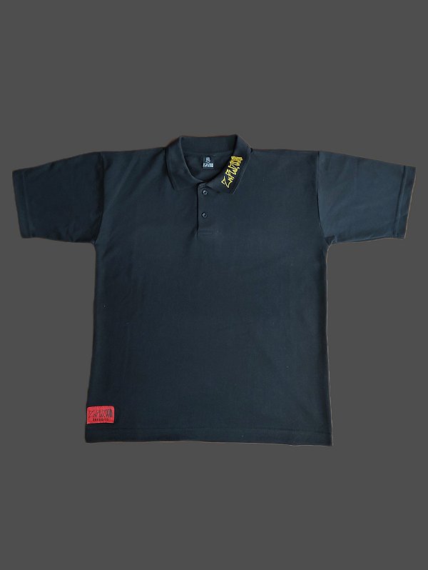 CAMISA POLO PRETA BORDADO EM DOURADO