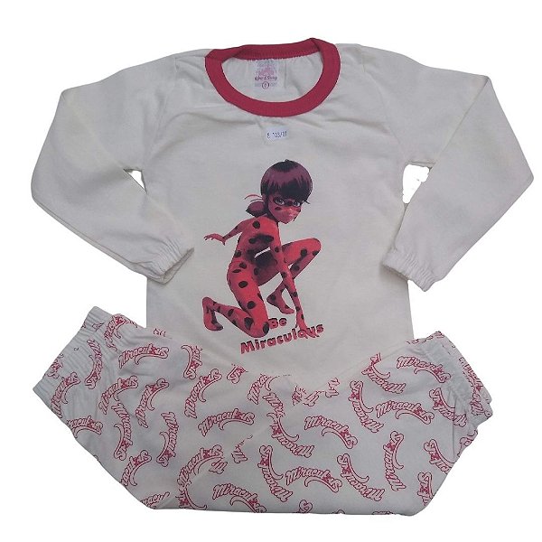 Pijama Infantil Menina Meia Estação Ladybug Marfim - Disney
