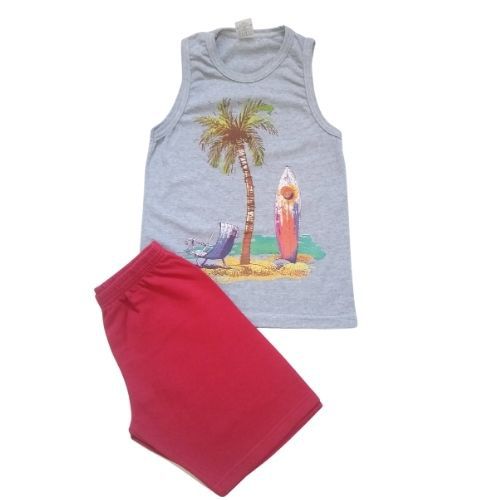 Conjunto Regata Juvenil Menino Coqueiro Cinza - Pequetitos