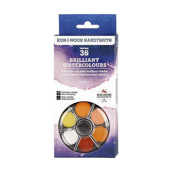Aquarela em Pastilhas 36 cores Koh-I-Noor Brilhante