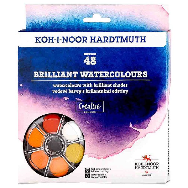 Aquarela em Pastilhas 48 cores Koh-I-Noor Brilhante