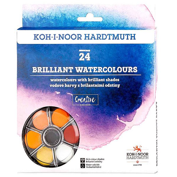 Aquarela em Pastilhas 24 cores Koh-I-Noor Brilhante
