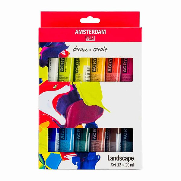 Kit Tinta Acrílica 20ml 12 Tubos Amsterdam Paisagem