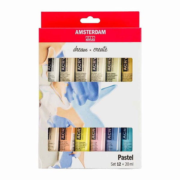 Kit Tinta Acrílica 20ml 12 Tubos Amsterdam Pastéis