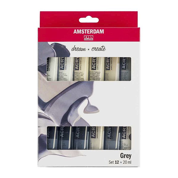 Kit Tinta Acrílica 20ml 12 Tubos Amsterdam Cinza
