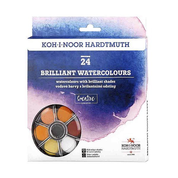Aquarela em Pastilha Koh-I-Noor 24 Cores Brilhante