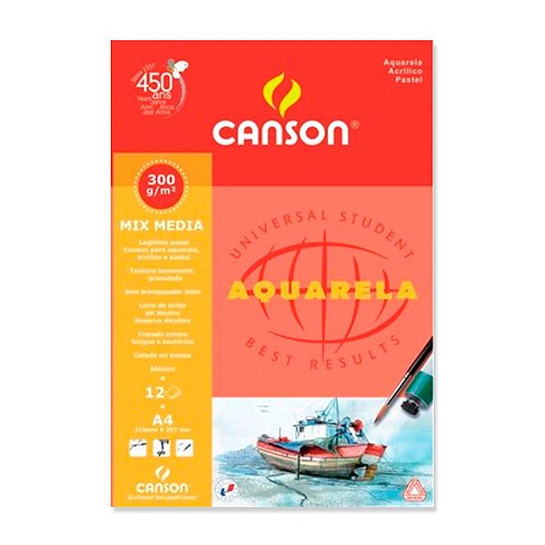 Bloco Papel Para Aquarela Canson Mix Media A4 300g/m²