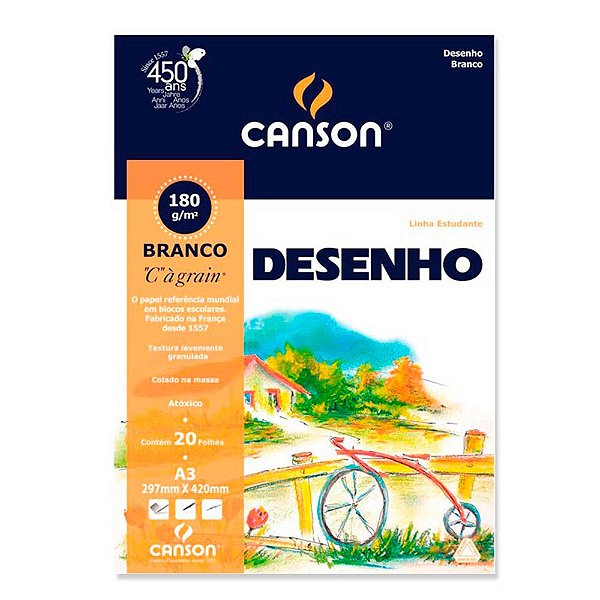 Bloco Papel Canson Desenho Branco A3 180g/m² 20 Folhas