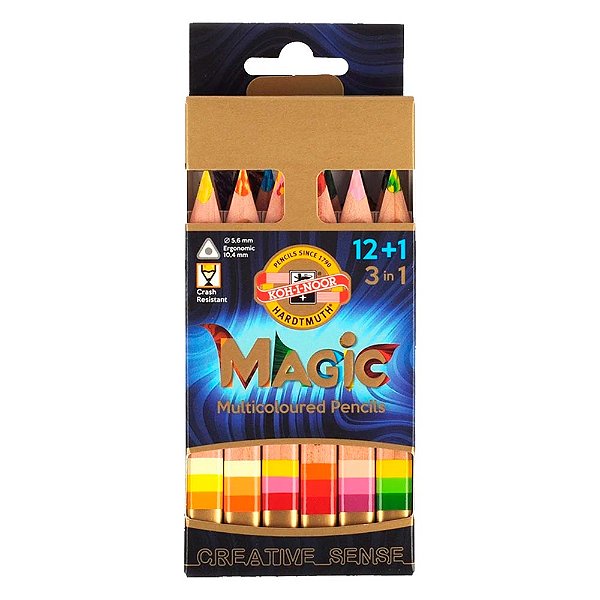 Lápis Triangular Multicolor Jumbo Koh-I-Noor 12+1 Cores + Apontador + Borracha