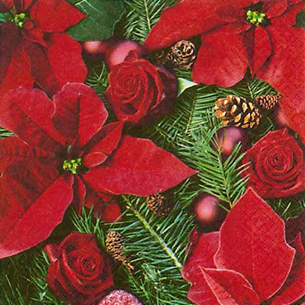 Guardanapo Decoupage Flores de Natal 33x33cm com 20 unidades