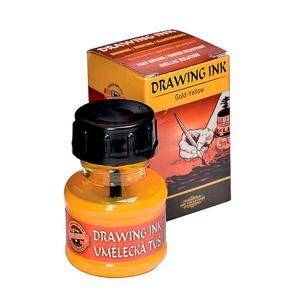 Tinta Drawing Ink para Caligrafia Koh-I-Noor Amarelo Ouro 20g