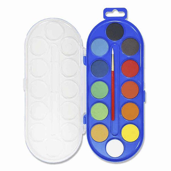 Aquarela em Pastilha 12 Cores com Pincel Keramik