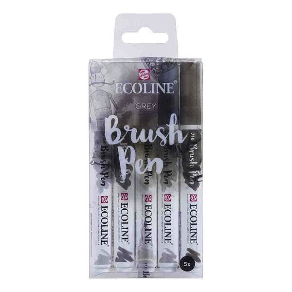Caneta Ecoline Brush Pen Estojo com 5 unidades Tons de Cinza