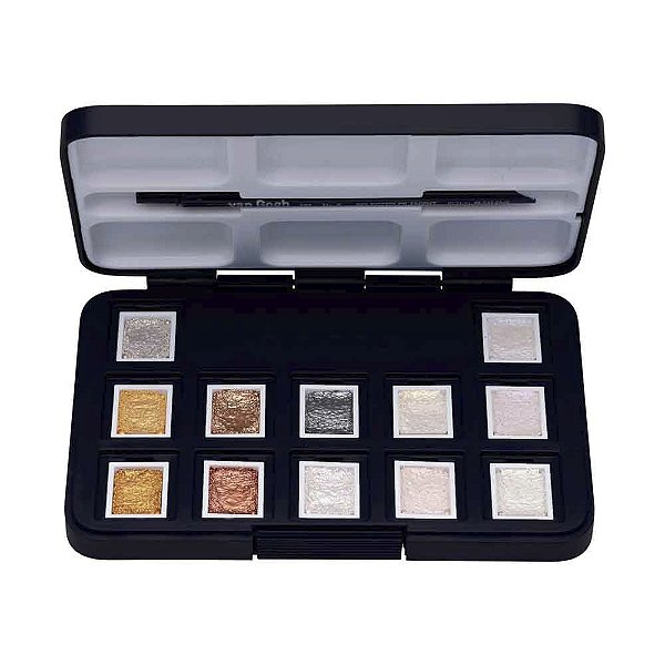 Aquarela Van Gogh Pastilha 12 Cores Metálicas e Interferência Estojo