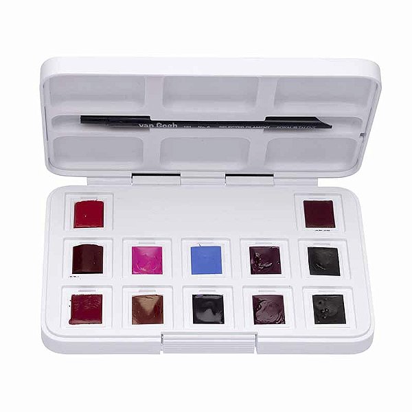 Aquarela Van Gogh Pastilha 12 Cores Pinks e Violetas Estojo