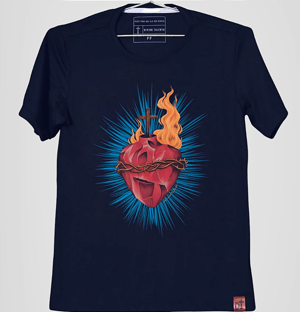 Camiseta Sagrado Coração de Jesus Marinho