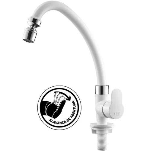 Torneira Bica Móvel de Balcão com Arejador ABS Branco HERC