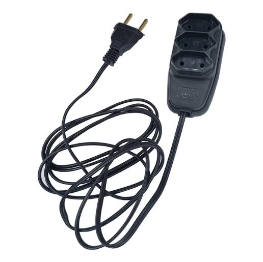 Extensão Cordão Paralelo 2,5m Com 3 Tomadas 2P 10A Preto Ilumi