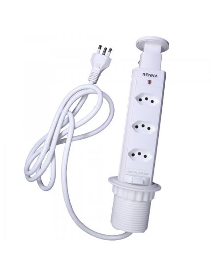 Torre De Tomada com 3 Tomadas 16A Retrátil Branca Renna
