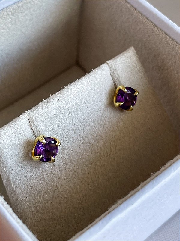Brinco Peônia - ouro amarelo 18k e ametista